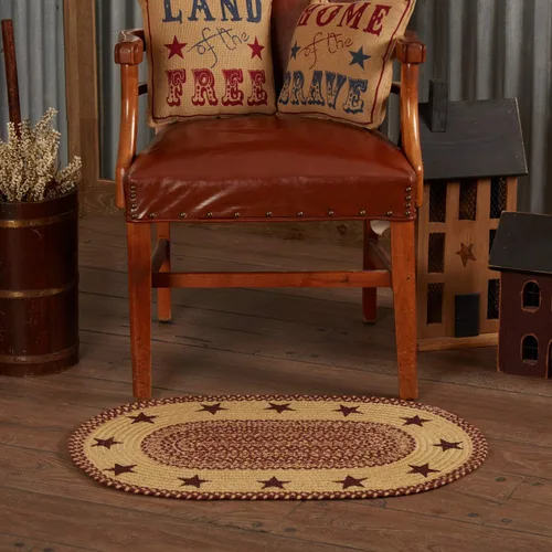 Vista 8 de VHC Brands Alfombra de yute marrón burdeos con diseño de estrellas y almohadilla de 16.5 x 33 pulgadas