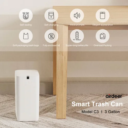 Vista 2 de Airdeer Bote de Basura Automático, Bote de Basura Inteligente de 3 Galones con Autosellado y Autocambio, Sensor de Movimiento, Bote de Basura sin