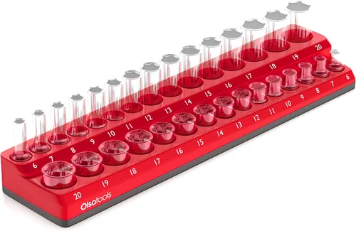 Vista 25 de Olsa Tools - Organizador magnético de llaves de vaso Con accionamiento de 1/4 pulgada Métrico Rojo Con capacidad para 26 llaves de vaso
