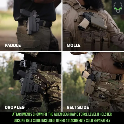 Vista 6 de Alien Gear Rapid Force - Funda OWB de nivel 2 – Deslizador de cinturón de bloqueo – Mano derecha – Compatible con modelos Sig Sauer y Glock – Sin
