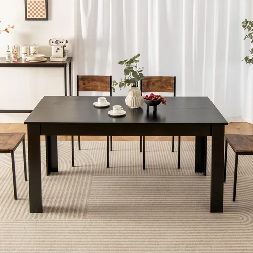 Vista 2 de Giantex Mesa de comedor para 6, mesa de cocina rectangular con capacidad de 330 libras, estructura estable, 63 pulgadas de largo x 31.5 pulgadas