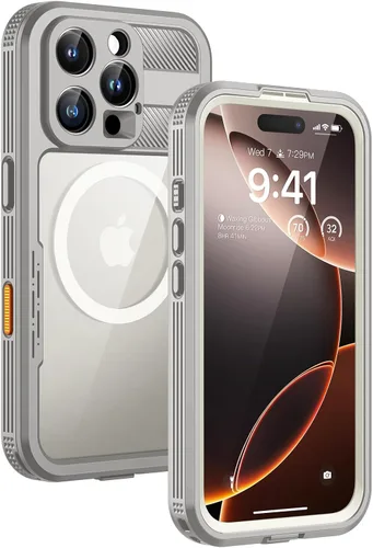 Vista 11 de Lanhiem Funda magnética impermeable para iPhone 16, protector de pantalla de privacidad integrado, compatible con MagSafe, funda antiespía de cuerpo