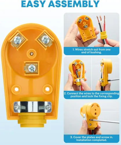 Vista 3 de Kohree Enchufe RV Hembra de 30 Amperios, Receptáculo RV de Repuesto Resistente 125/250V, Enchufe NEMA TT-30R con Mango de Agarre Ergonómico para RV