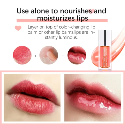Vista 4 de Aceite de brillo labial, aceite hidratante para labios tintado, bálsamo labial transparente, brillo labial voluminoso, aceite labial transparente