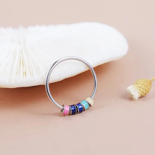 Vista 5 de LOVECOM Anillo giratorio de plata de ley 925 con cuentas esmaltadas coloridas para mujer, anillo giratorio antiansiedad, giratorio, apilable
