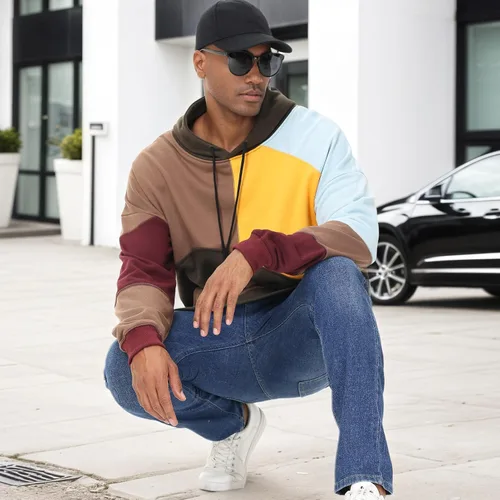 Vista 4 de Sudaderas con capucha de moda para hombre, sudaderas de gran tamaño, unisex, ligeras, de retazos, hip hop, sin botones