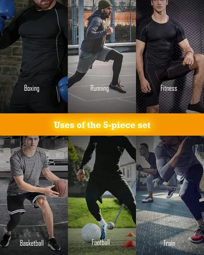 Vista 8 de BOOMCOOL 5 piezas de ropa de gimnasio para hombres, conjuntos de entrenamiento