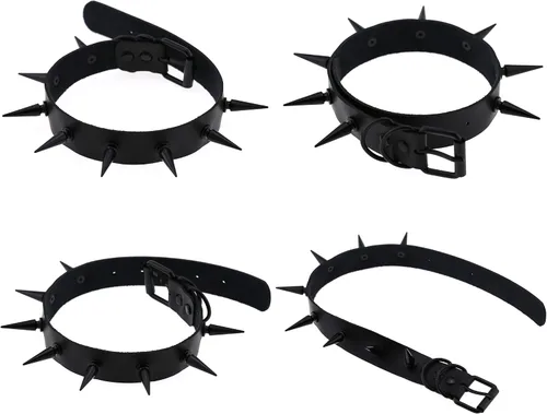Vista 3 de FM FM42 Unisex Multicolor Simulated Leather PU Black-toneSilver-tone Spikes Rivets Spiked Punk Rock Gothic Choker Collar Necklace
