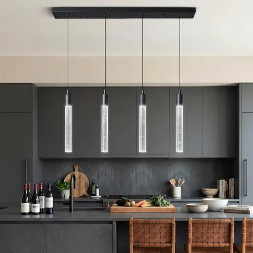 Vista 24 de Iluminación colgante moderna para isla de cocina, lámpara colgante regulable LED con acabado cromado, mini iluminación colgante de cristal