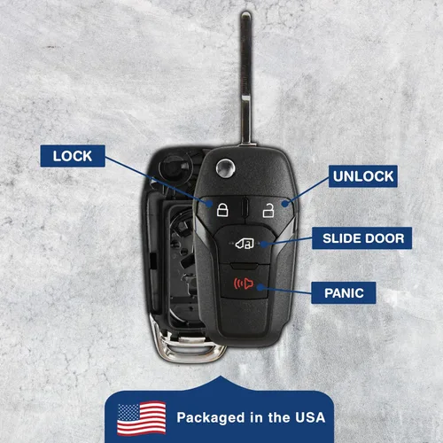 Vista 5 de KeylessOption Funda Carcasa de Repuesto para Llavero Ford Transit Connect 2019 2020 Carcasa de Control Remoto, 4-Botones N5F-A08TAA, No Requiere