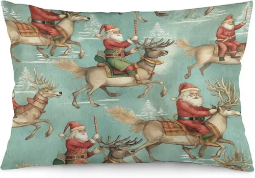 Vista 15 de Fundas de almohada decorativas de invierno, con bastones de caramelo, alce, Papá Noel, paseos en trineo, 12 x 20 pulgadas, con cremallera