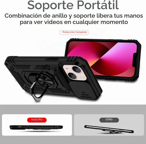 Vista 6 de Funda para iPhone 13 con cubierta para lente de cámara, protector de pantalla HD, doble capa [protección contra caídas de grado militar de 15 pies]