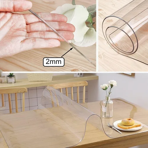 Vista 3 de Mantel transparente de PVC de 0.079 in, protector de mesa de plástico transparente, impermeable, resistente al calor, para mesa de comedor, oficina