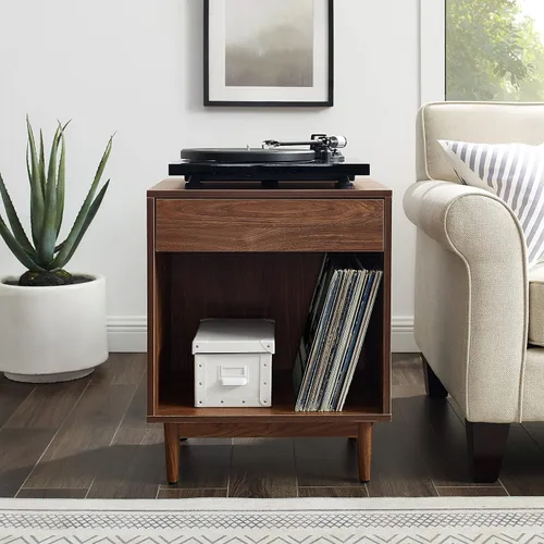 Vista 8 de Crosley Furniture Liam - Mesa auxiliar y soporte para tocadiscos con almacenamiento para discos de vinilo, nogal