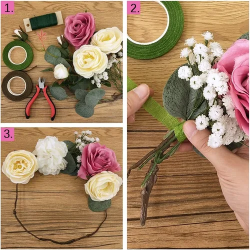 Vista 9 de Supla Kit de arreglos florales, herramientas florales, cortador de alambre, alambre floral, calibre 26 y calibre 22, cintas florales verdes