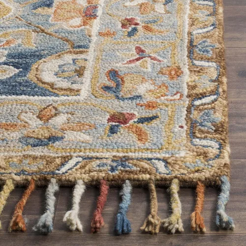Vista 3 de SAFAVIEH Aspen Collection - Alfombra decorativa de 2 x 3 pies, gris y azul marino, hecha a mano, lana trenzada con borlas, ideal para zonas de alto