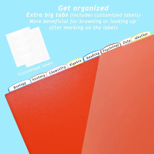 Vista 2 de WOT I Separadores duraderos de 8 pestañas para carpeta con bolsillo transparente - 1 juego, separadores reutilizables de plástico para carpeta de 3