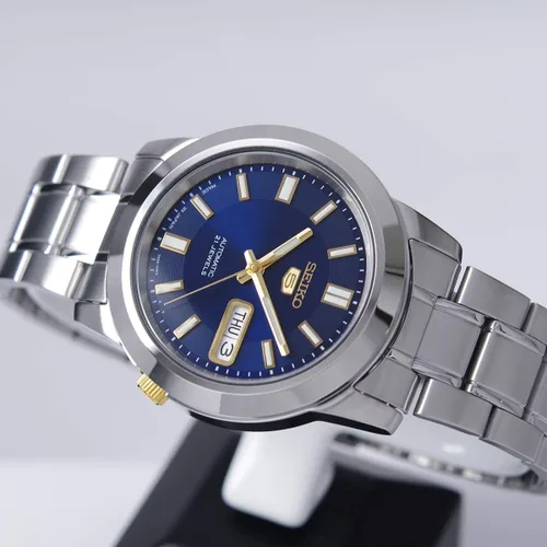 Vista 4 de SEIKO 5 automático azul y dorado Dial caballeros SNKK11J1, Tono-plateado, Bobinado automático, Automático