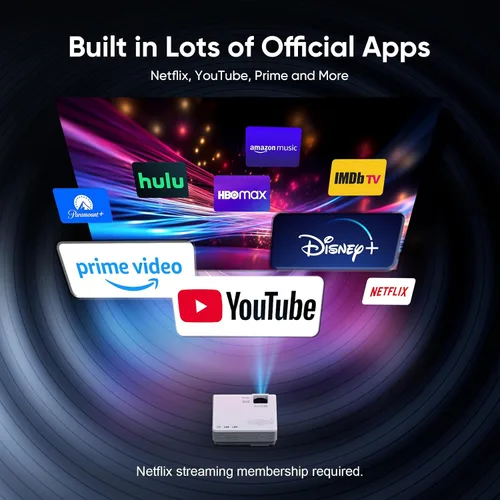 Vista 3 de 【Netflix Oficialmente】NISOO Proyector Inteligente con WiFi y Bluetooth, Mini Proyector de Películas con Aplicaciones Integradas, Proyector 1080P