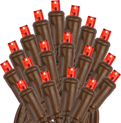 Vista 4 de Novelty Lights Guirnalda de 50 luces LED rojas de Navidad de 25 pies, espacio de 6 pulgadas en cable marrón, luces de Navidad de grado comercial Rojo
