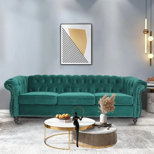 Vista 15 de LEVNARY Sillón Chesterfield de Terciopelo, Sillón Individual de Estilo Moderno de Mediados del Siglo con Respaldo de Botones y Decoración con Beige