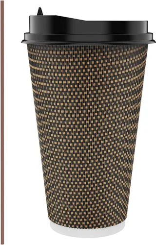 Vista 10 de LITOPAK Paquete de 80 tazas de café de papel de 10 onzas, tazas de café caliente con pared ondulada aislada con tapa y pajitas, tazas de tres capas