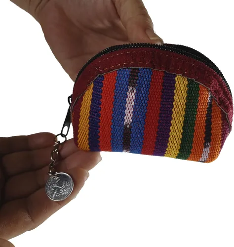 Vista 6 de Llavero de tela Maya hecho a mano Pequeña bolsa con cremallera para mujer