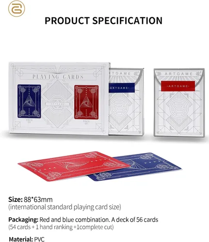 Vista 6 de ARTGAME Cartas de juego 100% de plástico, tarjeta de póquer de 2 barajas, índice jumbo, impermeable y lavable, tamaño de póquer, tarjetas de póquer