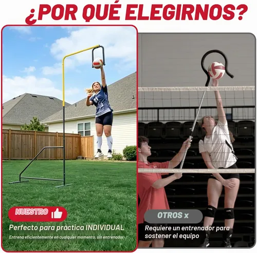 Vista 6 de Entrenador de púas de voleibol, altura ajustable, equipo de práctica individual para ajustar, pinchar, golpear, servir, recarga fácil de bola, base