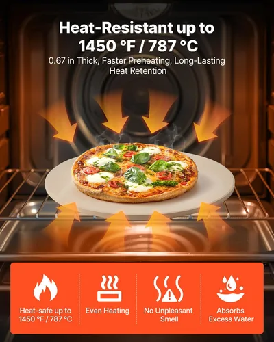 Vista 3 de VEVOR Piedra para Pizza, Piedra Redonda para Pizza de 15 pulgadas, Piedra para Hornear de Cordierita Grande de 0.67 pulgadas con Pala de Metal