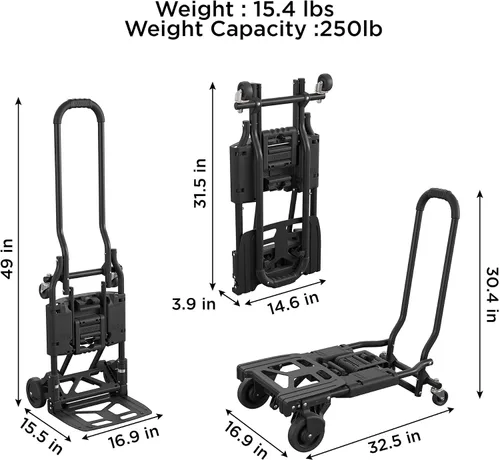 Vista 5 de Cosco Shifter - Carro de mano plegable, marco de acero resistente, capacidad de 300 libras, color negro