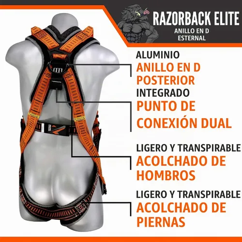 Vista 2 de Malta Dynamics Razorback Elite Arnés de seguridad – Kit de protección contra caídas de arnés de seguridad liviano con cinturón cosido y anillos en D