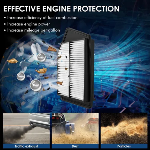 Vista 3 de KURIMUP Filtro de aire de repuesto para motor CA11476, la filtración eficiente ofrece un 99% de purificación de aire, apto para Honda Accord L4 2.4L