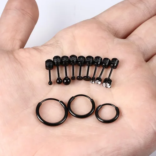 Vista 8 de LOYALLOOK Aretes tipo dormilona de acero quirúrgico con circonita cúbica para mujeres y hombres, chapados en oro de 14 quilates, aretes pequeños
