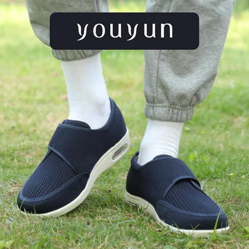 Vista 4 de youyun Zapatos para diabéticos para hombres de ancho ancho, zapatos diabéticos para hombres mayores, cierre ajustable, transpirables, ligeros