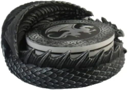 Vista 3 de DWK Posavasos decorativos con figura de dragón - Protege y sirve adorno - Accesorios góticos para el hogar - Diseño de estatua de fantasía - 6.5 in