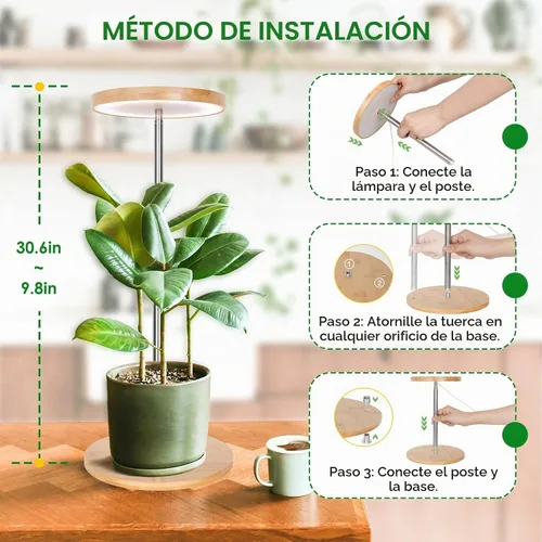 Vista 6 de LORDEM Lámpara de cultivo de bambú, luz LED para plantas de interior, lámpara de crecimiento de escritorio de bambú de espectro completo