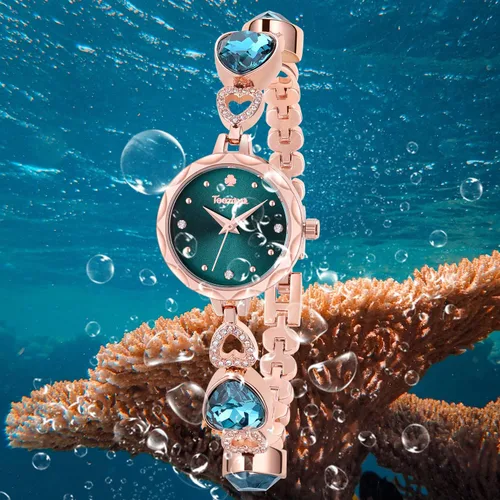 Vista 3 de ManChDa Reloj de pulsera para mujer, con malla de acero inoxidable, con diamantes de cuarzo, analógico, clásico, romántico, con brillantina