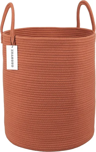 Vista 11 de XUANGUO Cesta de cuerda de algodón negro para ropa sucia, cesta de almacenamiento tejida para sala de estar, dormitorio, cesta de cuerda alta
