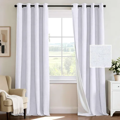 Vista 119 de H.VERSAILTEX Cortina 100% opaca para dormitorio, 63 pulgadas de largo, con ojales, cara de lino, bloqueo de luz completa, cortina para sala de Arena