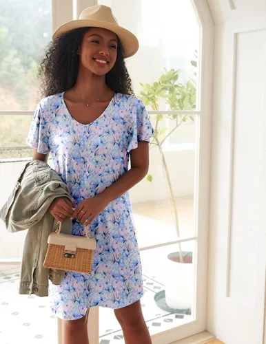 Vista 3 de Ekouaer - Pack de 2 camisones de manga corta para mujer, cómodos y suaves, pijama estilo vestido para dormir