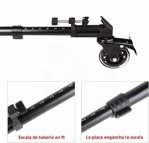 Vista 4 de Trípode para fotografía, resistente con ruedas de goma más grandes de 3 pulgadas, soportes ajustables en las patas y bolsa de transporte, compatible