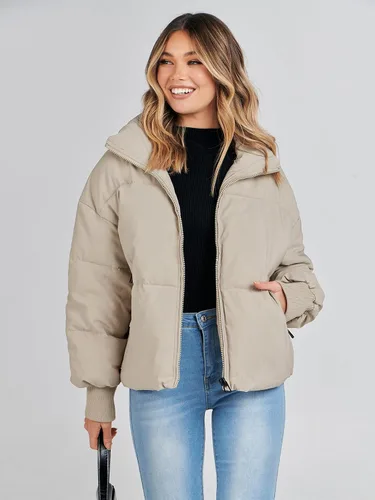 Vista 6 de Chaqueta MEROKEETY acolchada de invierno, con cremallera y bolsillos para mujer, abrigo corto y holgado