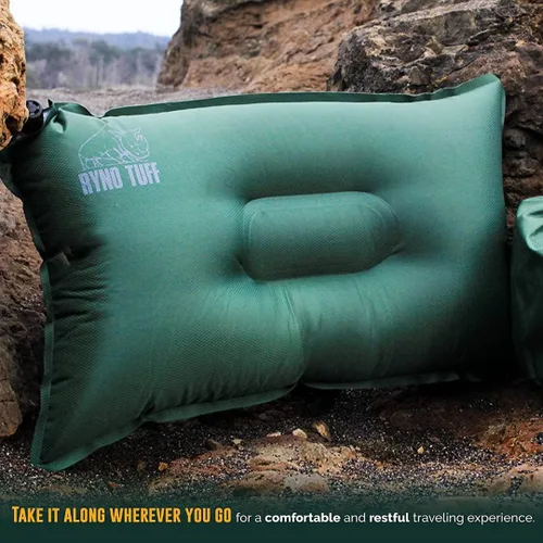 Vista 5 de Ryno Tuff Almohada autoinflable para acampar al aire libre para soporte lumbar del cuello, almohada inflable ligera aislada de viaje para camping