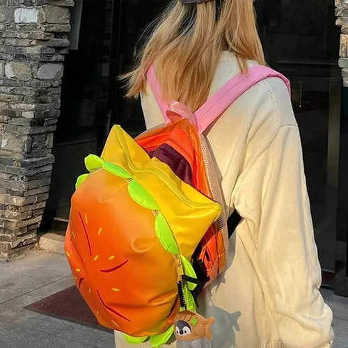 Vista 9 de Mochila de hamburguesa con queso, Amarillo, Estilo divertido y de dibujos animados