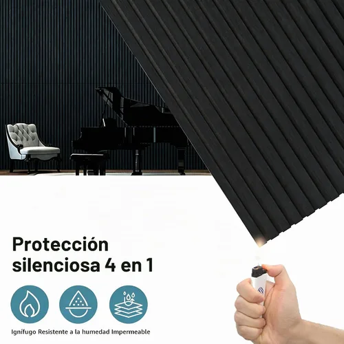 Vista 4 de AKUMAX Paquete de 4 paneles de madera, paneles de pared con listones 3D para pared, techo y absorción de sonido, paneles de pared de madera