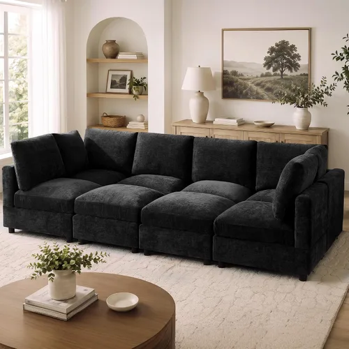 Vista 24 de 63" sofá seccional modular de Loveseat con otomana movible para sala de Beige