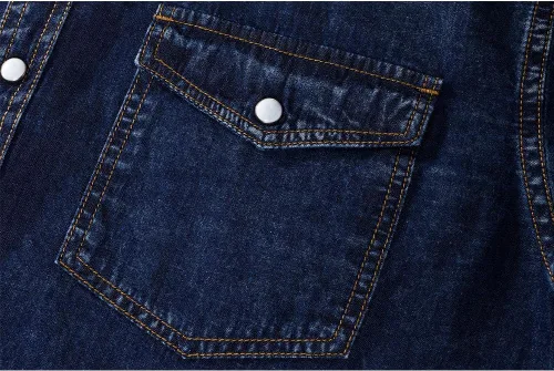 Vista 3 de Camisa vaquera de manga corta con doble bolsillo para hombre