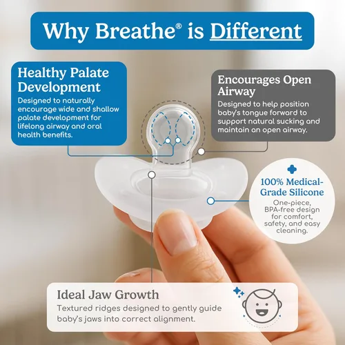Vista 2 de Chupete Breathe Baby – Diseño Patentado para el Desarrollo Oral y Facial Natural - Libre de BPA, Libre de Látex, Desarrollado por Pediatras - Apto