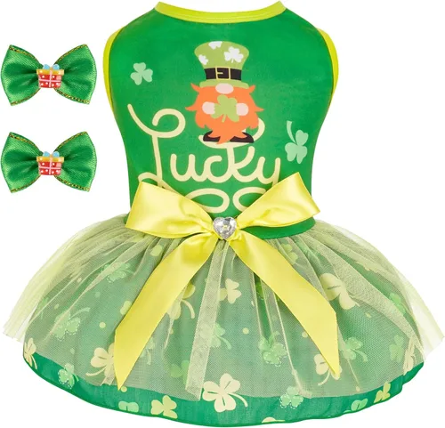 Vista 11 de cyeollo - Vestido de San Valentín para perro, traje de tul con estampado de corazón, con clip de lazo, talla XS Soft Breathable Fabric